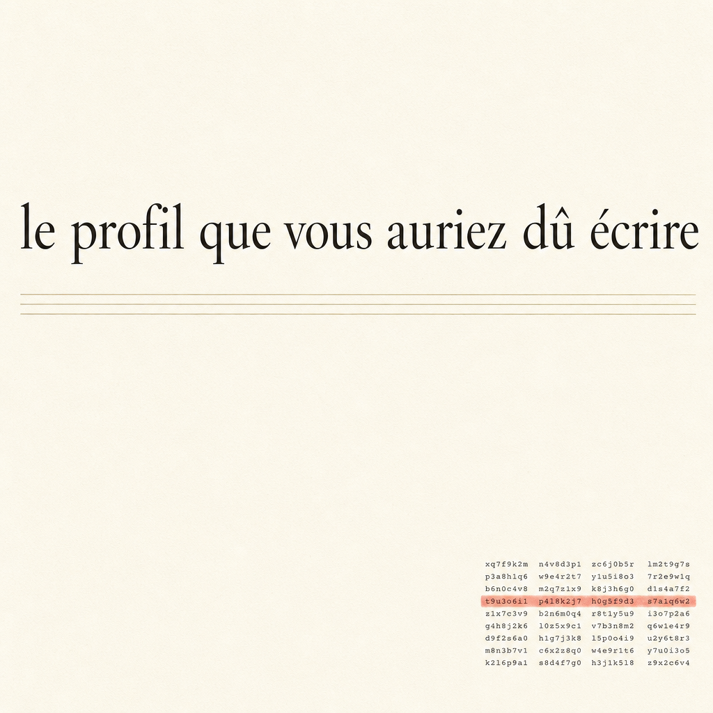 Une page imprimée : le profil que vous auriez dû écrire.